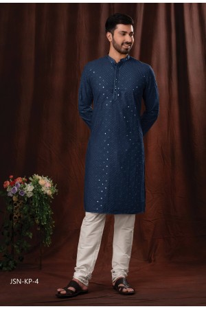 Navy Blue  Poly Cotton With Mirror Embroidery Kurtas Set 